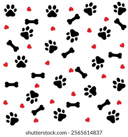 Paw print dog and cat Vector. footprint dog icon. Paw icon vector illustration. Dog Paw seamless pattern background. Vector bone dog icon footprint.