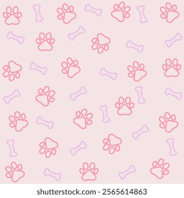 Paw print dog and cat Vector. footprint dog icon. Paw icon vector illustration. Dog Paw seamless pattern background. Vector bone dog icon footprint.