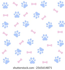 Paw print dog and cat Vector. footprint dog icon. Paw icon vector illustration. Dog Paw seamless pattern background. Vector bone dog icon footprint.