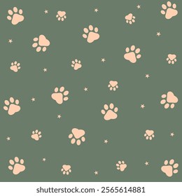 Paw print dog and cat Vector. footprint dog icon. Paw icon vector illustration. Dog Paw seamless pattern background. Vector bone dog icon footprint.