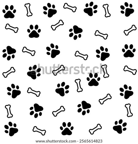 Paw print dog and cat Vector. footprint dog icon. Paw icon vector illustration. Dog Paw seamless pattern background. Vector bone dog icon footprint.