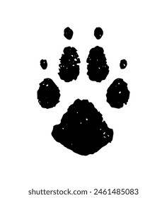 Paw print dog, wolf, tiger or cat. Pet prints. Footprint icon. Black foot puppy isolated on white background. Paws nail shape. Silhouette walks. Animal design. Draw wild walk. Muddy trace feet. Vector