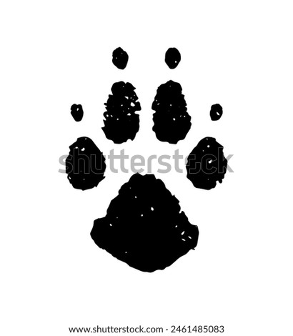 Paw print dog, wolf, tiger or cat. Pet prints. Footprint icon. Black foot puppy isolated on white background. Paws nail shape. Silhouette walks. Animal design. Draw wild walk. Muddy trace feet. Vector