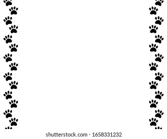 Paw print doodles top view on white background seamless pattern. Letter format postcard with place for your text. Cute poster template textur background tile
