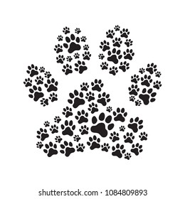 Paw print filled with paw prints. Animal's (dog's) paw print. Vector illustration.