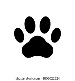 Paw print. Foot puppy isolated on white background. Dog or cat vector, icon. Footprint pet. Black silhouette paw. Cute shape paw print. Design for prints. Animal track. trace foot dog, cat