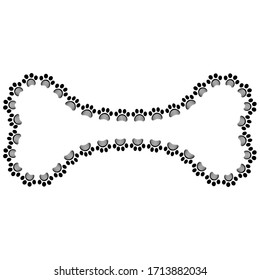 Paw print and grooming comb bone vector frame
