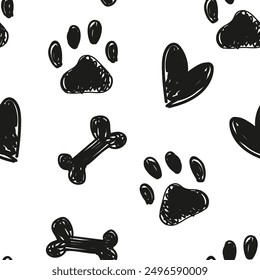 Paw print Hand drawn pattern seamless vector 