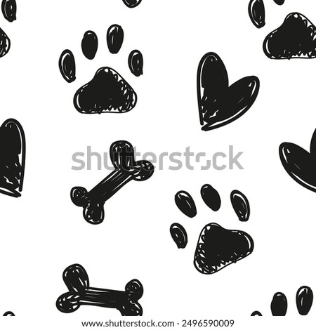 Paw print Hand drawn pattern seamless vector 