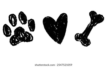 Paw print and Heart and Bone  vector Pet shop logo icon design 