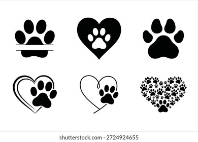 Paw Print And Heart Icon Bundle — 6 Pet Lover Vector Designs