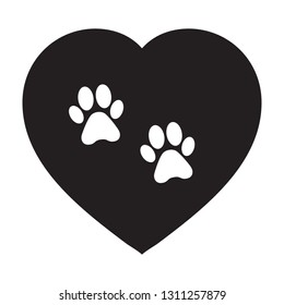 Paw print in heart icon, isolated vector