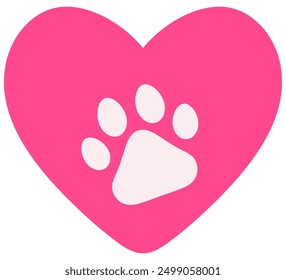 Paw print in the heart isolated on white background.