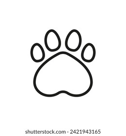 Paw print with heart shaped frame. Vector illustration.