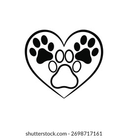 Paw Print Heart vector art illustration on white background 