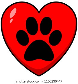 Paw Print Heart - A vector cartoon illustration of a Paw Print on a Heart.