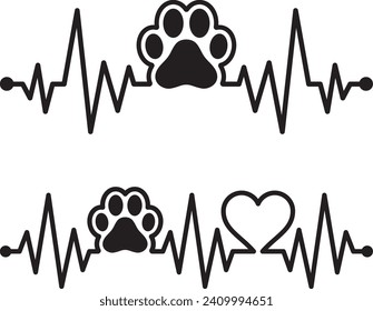 Paw Print and Heartbeat, Paw Silhouette