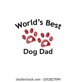Paw print with hearts. Dog dad text. Happy Father's Day background