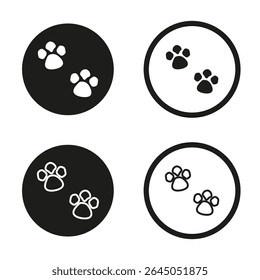 Paw print icon. Animal foot mark. Pet vector symbol. Round black button.