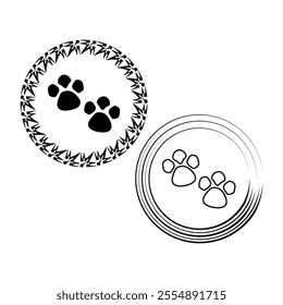 Paw print icon. Animal track symbol. Circular paw emblem. Vector design.