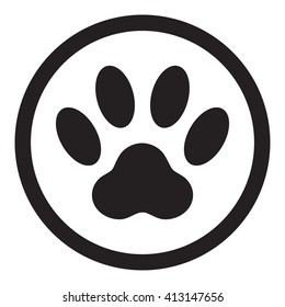 Paw print icon, black isolated on white background, vector illustration.