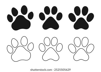 Paw Print Icon Collection. Paw Print Icon Silhouette Set. Paw print simple icons. paw icon black on white background silhouette vector illustration.