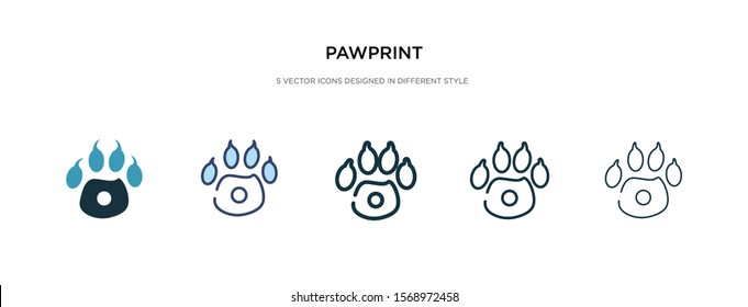 paw print icon in different style vector illustration. two colored and black paw print vector icons designed in filled, outline, line and stroke style can be used for web, mobile, ui