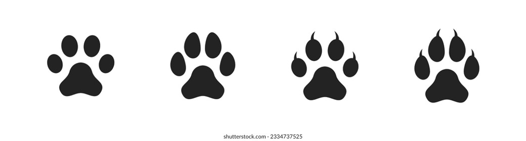 Paw print icon. Dog and cat paws vector set.