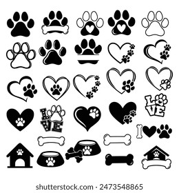 Paw print icon. Dog or cat paw.set of paw icon vetor isolated on white background.