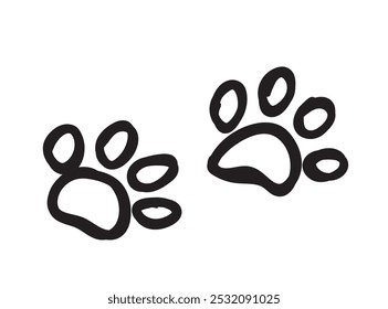 Icono de la impresión de la pata, rastros del pie del perro, impresión de las piernas del gato, silueta de la huella del animal doméstico, símbolos animales mínimos de las Pistas, Ilustración vectorial del bosquejo del doodle