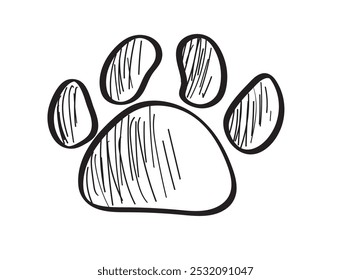 Icono de la impresión de la pata, rastros del pie del perro, impresión de las piernas del gato, silueta de la huella del animal doméstico, símbolos animales mínimos de las Pistas, Ilustración vectorial del bosquejo del doodle