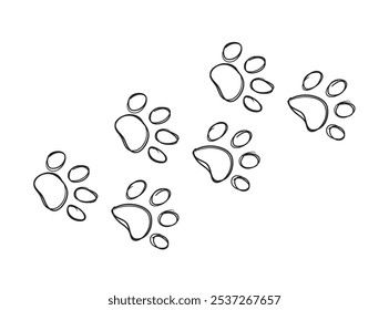 Icono de la impresión de la pata, rastros del pie del perro, impresión de las piernas del gato, silueta de la huella del animal doméstico, símbolos animales mínimos de las Pistas, Ilustración vectorial del bosquejo del doodle