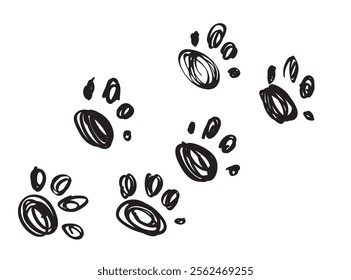 Paw print icon, dog foot traces, cat legs print, pet footprint silhouette, minimal animal tracks symbols, doodle sketch vector illustration