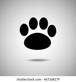 Paw print icon. Flat style. Grey background. Vector illustration.