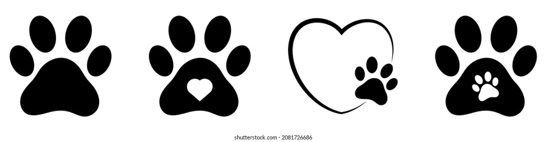 Paw print icon with heart symbol. Animal silhouette. Vector illustration