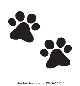 Paw print icon isolated flat design vector illustration on white background.