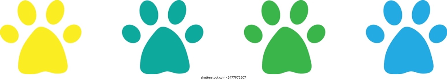 Paw print icon. Pet animal health care insurance symbol. Dog or cat footprint mark vector. Kitty paw with heart sign. Pet love logo.