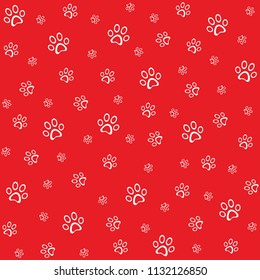 Paw print icon red seamless pattern, vector illustration