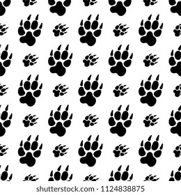 Paw Print Icon Seamless Pattern, Dog, Cat, Fox Foot Imprint Vector Art Illustration
