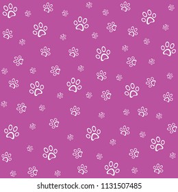 Paw print icon seamless pattern, violet vector illustration