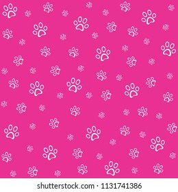 Paw print icon seamless pattern, pink vector illustration