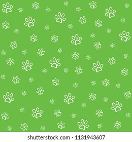 Paw print icon seamless pattern, green vector illustration