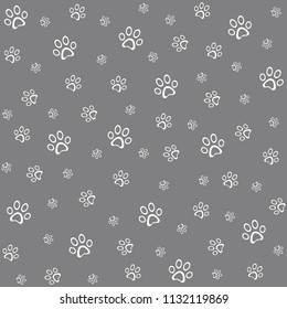 Paw print icon seamless pattern, grey vector illustration