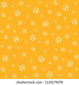Paw print icon seamless pattern, orange vector illustration
