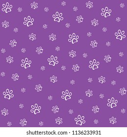 Paw print icon seamless pattern, purple vector illustration