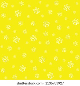 Paw print icon seamless pattern, yellow vector illustration