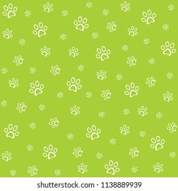 Paw print icon seamless pattern, green vector illustration