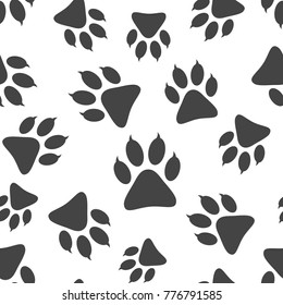 Paw print icon seamless pattern background. Business flat vector illustration. Dog, cat, bear paw sign symbol pattern.