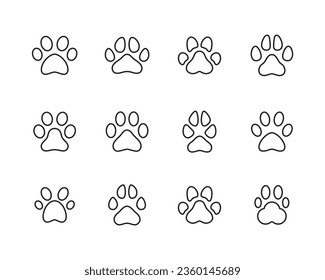 paw print icon set, Cat pawprint. Animal tracks logo. Animal footprint icons button, vector, sign, symbol, logo, illustration, editable stroke, outline design style isolated on white linear pictogram