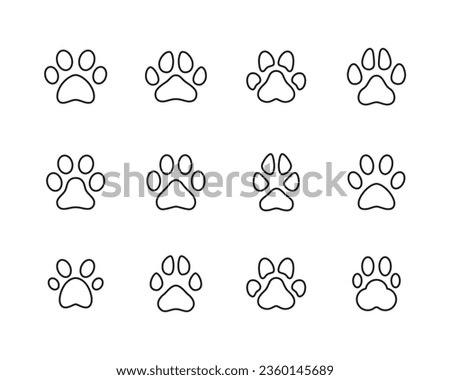 paw print icon set, Cat pawprint. Animal tracks logo. Animal footprint icons button, vector, sign, symbol, logo, illustration, editable stroke, outline design style isolated on white linear pictogram